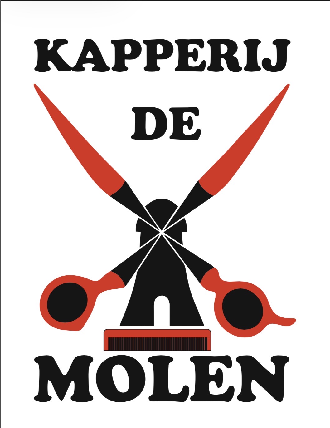 Logo van Kapperij De Molen: een schaar en kam vormen samen een molen